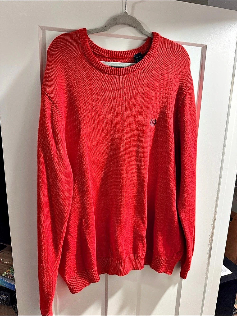Chaps Solid Cotton Crewneck Sweater Men's Red XL